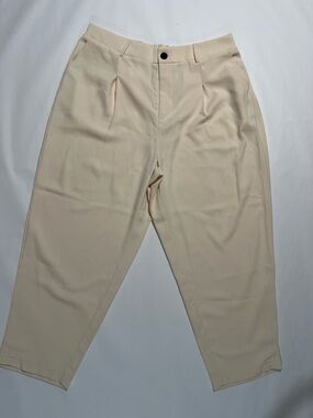 SHEIN Cream Pleated Tapered Chinos